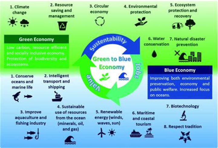 What is the biggest difference between green and blue economy?
