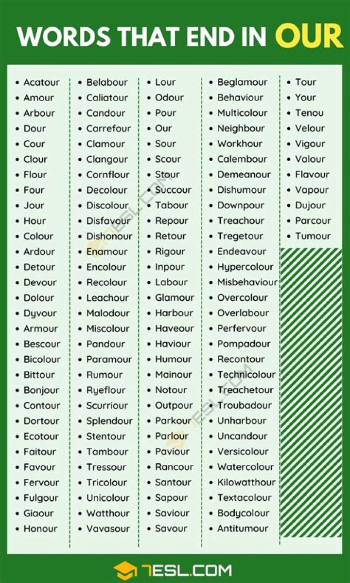 What words end in our?